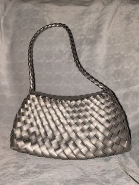 Woven Silver Shoulder Bag - Women's Handbag